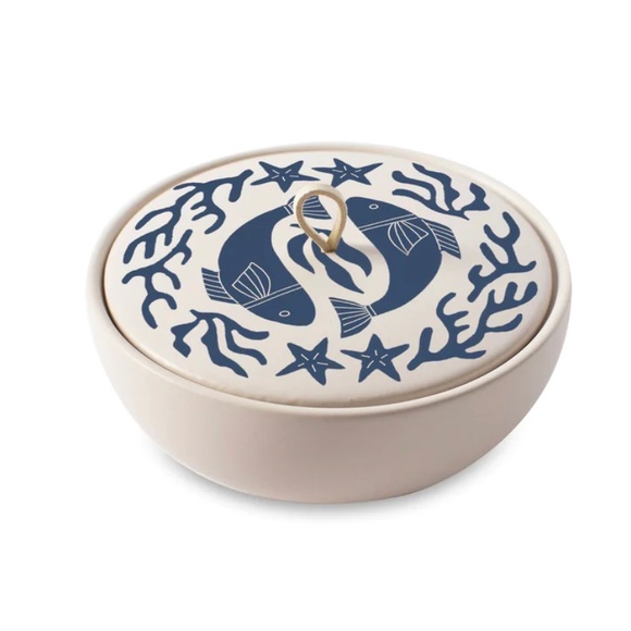 Zodiac…indigo “Pisces” round ceramic decorative trinket box in Kraft gift-NIB - Picture 2 of 16